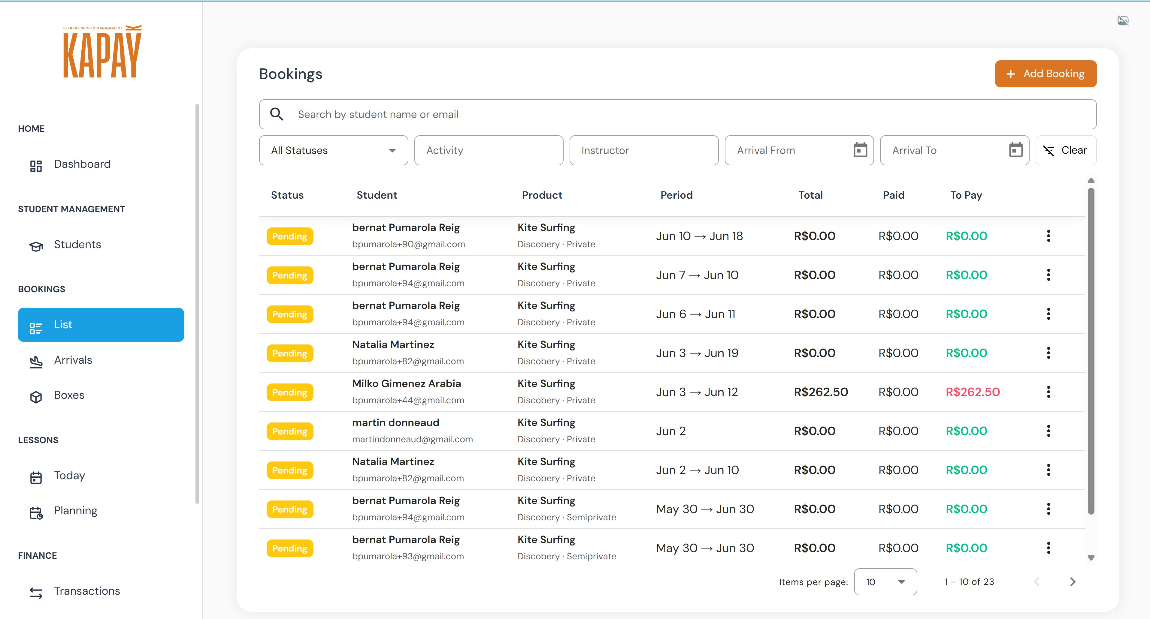 Kapay dashboard — real product screenshot